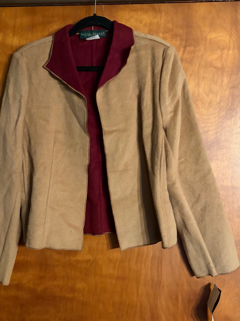 Harve Bernard Women's Brown/Maroon Tan Wool Blend Jacket Blazer 12 NEW